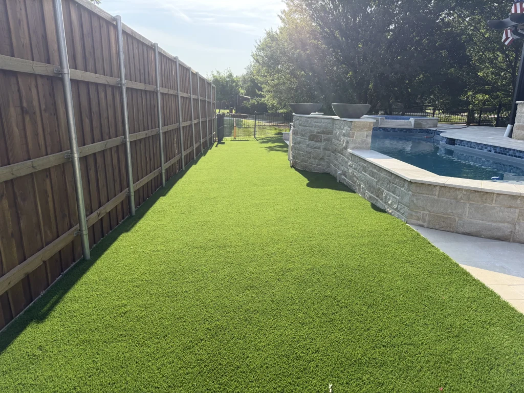 side yard turf behind pool